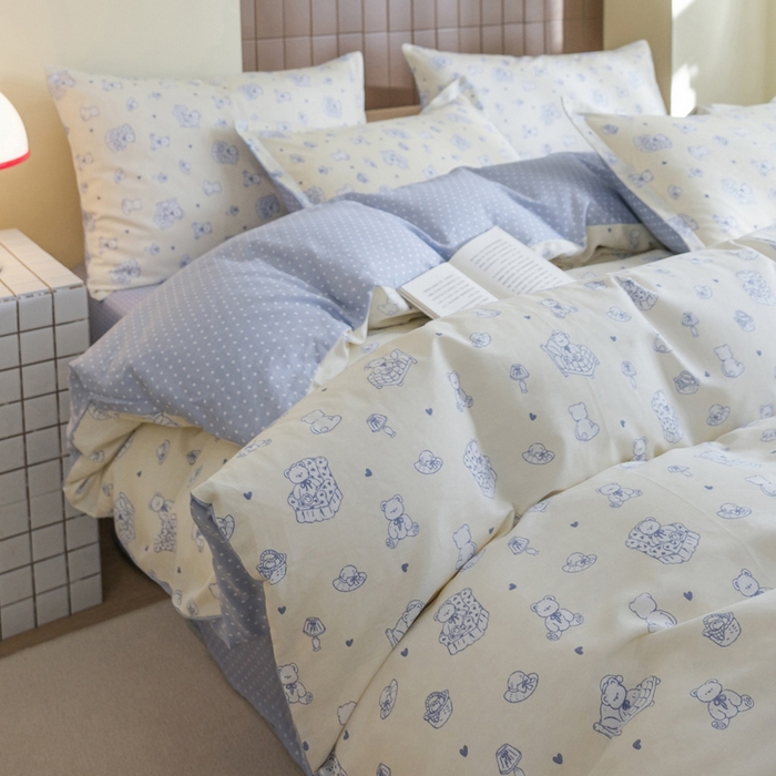 91家纺网 家纺一手货源 找家纺 布可家纺 2025新款水洗棉印花四件套系列 奶白熊