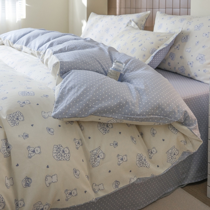 91家纺网 家纺一手货源 找家纺 布可家纺 2025新款水洗棉印花四件套系列 奶白熊