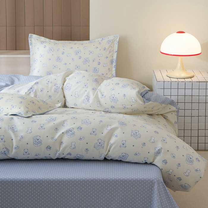 91家纺网 家纺一手货源 找家纺 布可家纺 2025新款水洗棉印花四件套系列 奶白熊