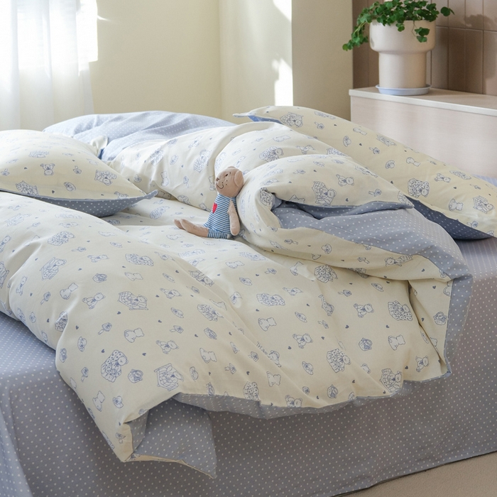 91家纺网 家纺一手货源 找家纺 布可家纺 2025新款水洗棉印花四件套系列 奶白熊