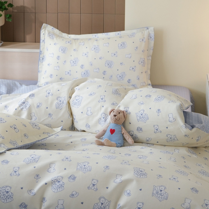 91家纺网 家纺一手货源 找家纺 布可家纺 2025新款水洗棉印花四件套系列 奶白熊