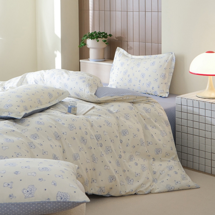 91家纺网 家纺一手货源 找家纺 布可家纺 2025新款水洗棉印花四件套系列 奶白熊