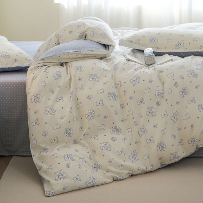 91家纺网 家纺一手货源 找家纺 布可家纺 2025新款水洗棉印花四件套系列 奶白熊