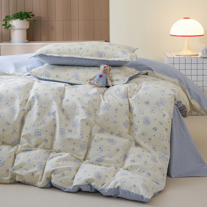 91家纺网 家纺一手货源 找家纺 布可家纺 2025新款水洗棉印花四件套系列 奶白熊