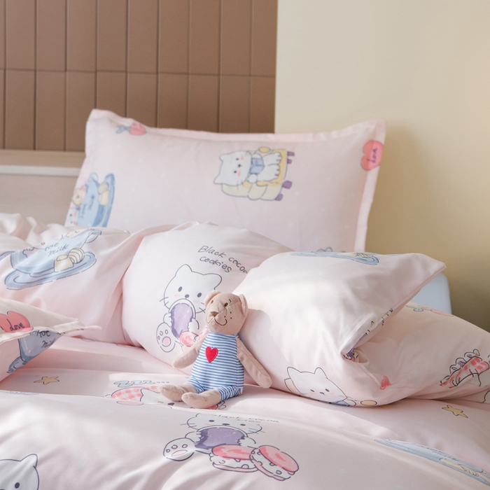 91家纺网 家纺一手货源 找家纺 布可家纺 2025新款水洗棉印花四件套系列 你好凯蒂