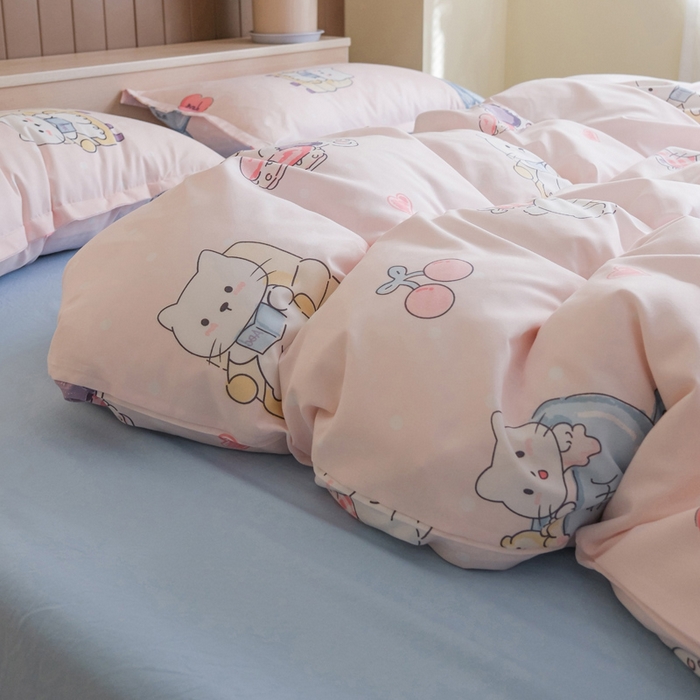 91家纺网 家纺一手货源 找家纺 布可家纺 2025新款水洗棉印花四件套系列 你好凯蒂