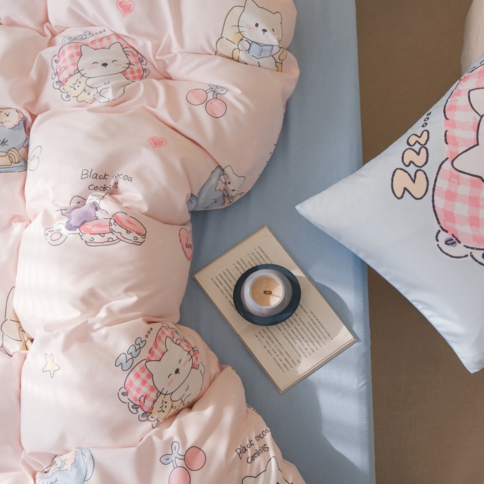 91家纺网 家纺一手货源 找家纺 布可家纺 2025新款水洗棉印花四件套系列 你好凯蒂