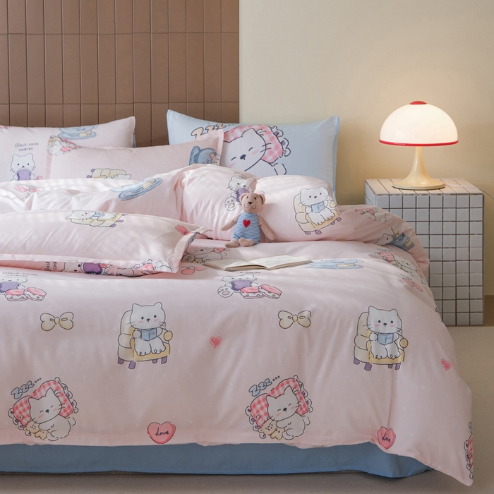 91家纺网 家纺一手货源 找家纺 布可家纺 2025新款水洗棉印花四件套系列 你好凯蒂