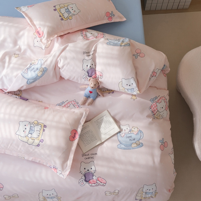 91家纺网 家纺一手货源 找家纺 布可家纺 2025新款水洗棉印花四件套系列 你好凯蒂