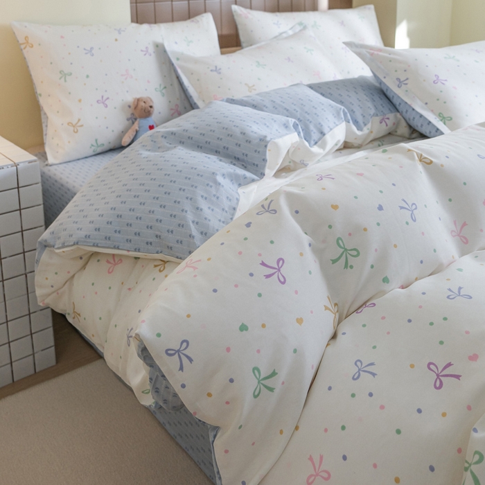 91家纺网 家纺一手货源 找家纺 布可家纺 2025新款水洗棉印花四件套系列 七彩蝴蝶