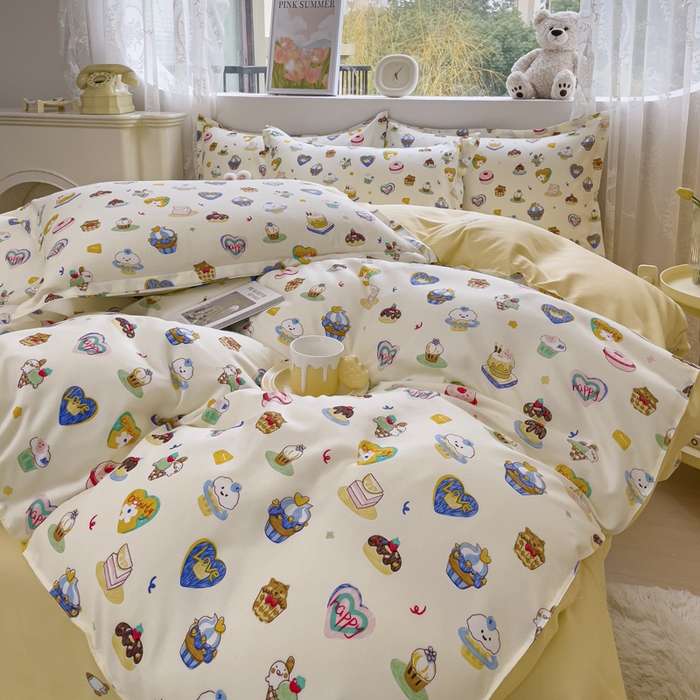 91家纺网 家纺一手货源 找家纺 布可家纺 2025新款水洗棉印花四件套系列 甜心花园