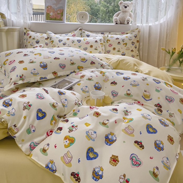 91家纺网 家纺一手货源 找家纺 布可家纺 2025新款水洗棉印花四件套系列 甜心花园