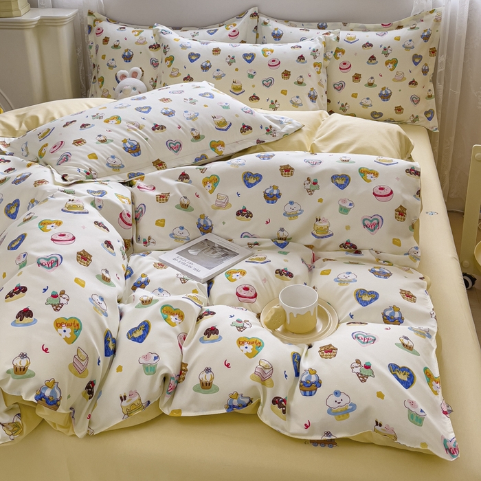 91家纺网 家纺一手货源 找家纺 布可家纺 2025新款水洗棉印花四件套系列 甜心花园