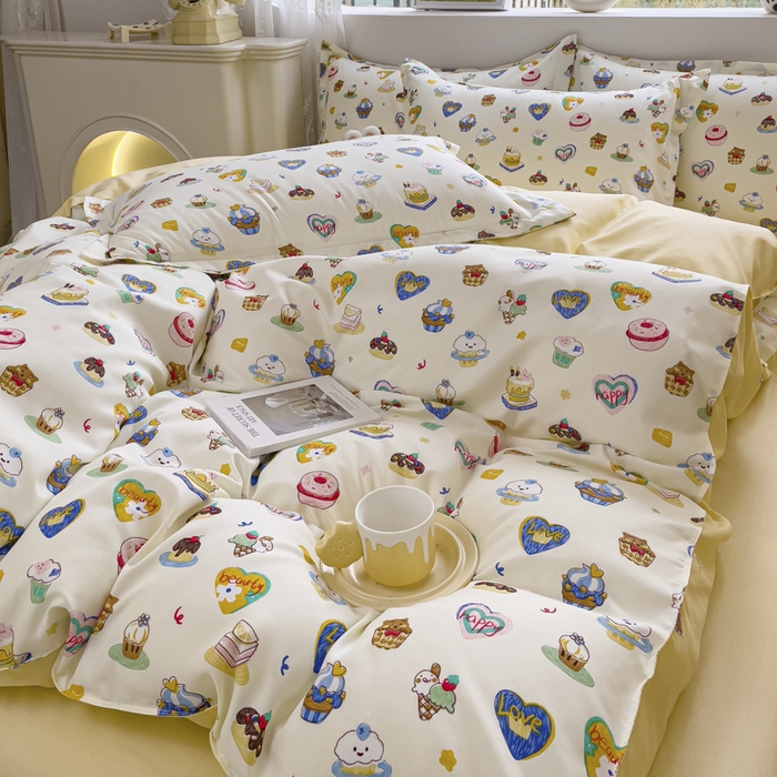 91家纺网 家纺一手货源 找家纺 布可家纺 2025新款水洗棉印花四件套系列 甜心花园