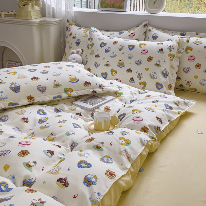 91家纺网 家纺一手货源 找家纺 布可家纺 2025新款水洗棉印花四件套系列 甜心花园