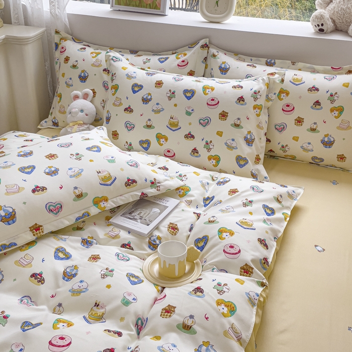 91家纺网 家纺一手货源 找家纺 布可家纺 2025新款水洗棉印花四件套系列 甜心花园