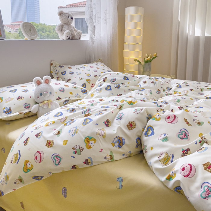 91家纺网 家纺一手货源 找家纺 布可家纺 2025新款水洗棉印花四件套系列 甜心花园