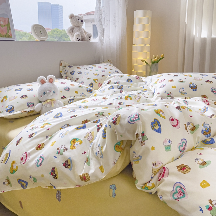 91家纺网 家纺一手货源 找家纺 布可家纺 2025新款水洗棉印花四件套系列 甜心花园