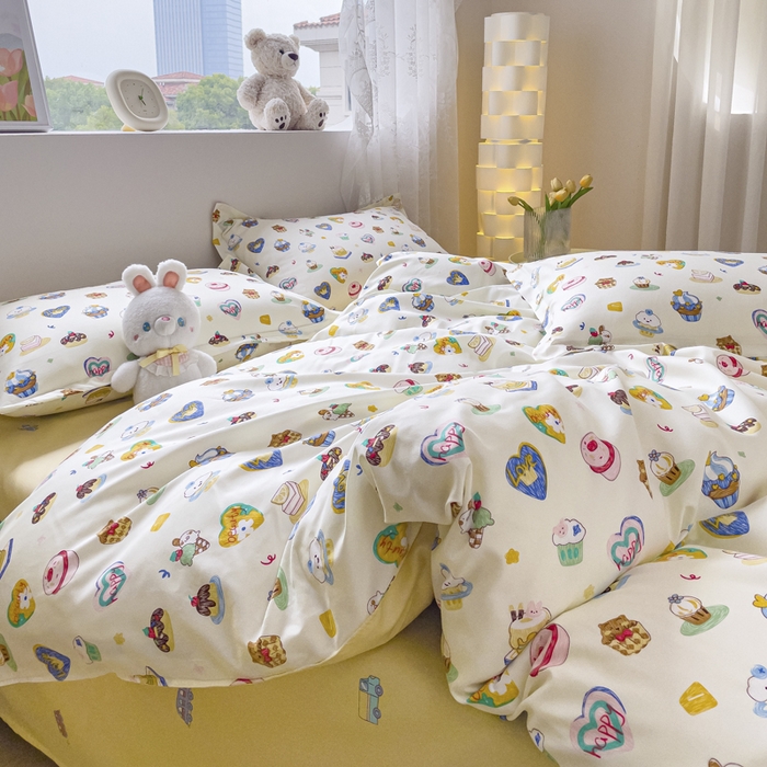 91家纺网 家纺一手货源 找家纺 布可家纺 2025新款水洗棉印花四件套系列 甜心花园