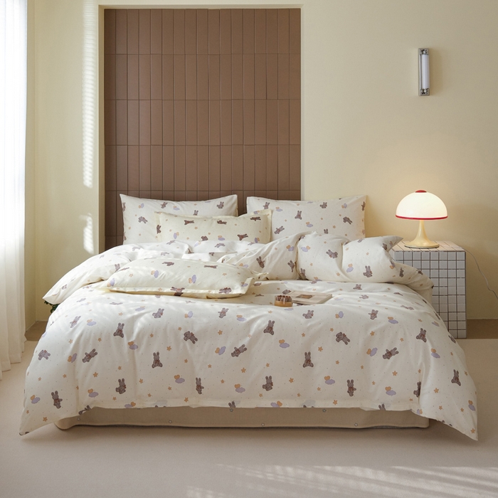 布可家纺 2025新款水洗棉印花四件套系列 兔兔星愿