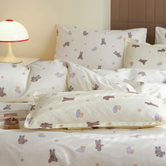 91家纺网 家纺一手货源 找家纺 布可家纺 2025新款水洗棉印花四件套系列 兔兔星愿