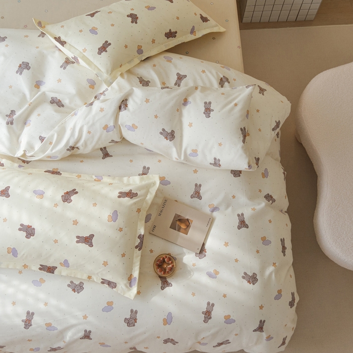 91家纺网 家纺一手货源 找家纺 布可家纺 2025新款水洗棉印花四件套系列 兔兔星愿