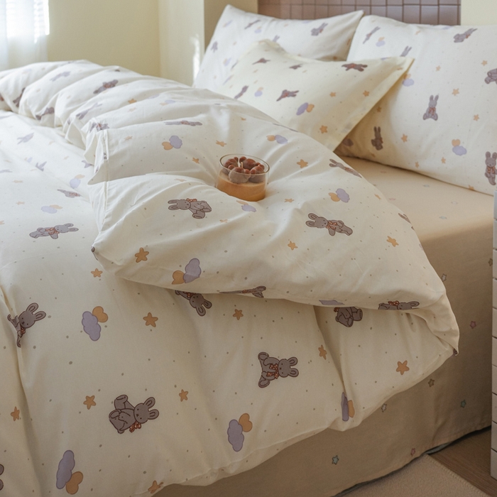 91家纺网 家纺一手货源 找家纺 布可家纺 2025新款水洗棉印花四件套系列 兔兔星愿