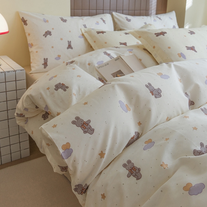 91家纺网 家纺一手货源 找家纺 布可家纺 2025新款水洗棉印花四件套系列 兔兔星愿