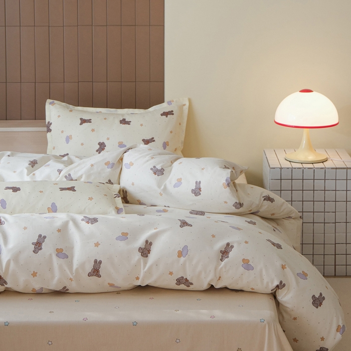 91家纺网 家纺一手货源 找家纺 布可家纺 2025新款水洗棉印花四件套系列 兔兔星愿