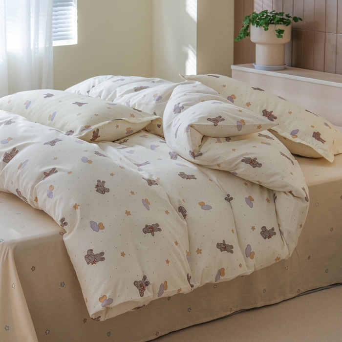 91家纺网 家纺一手货源 找家纺 布可家纺 2025新款水洗棉印花四件套系列 兔兔星愿