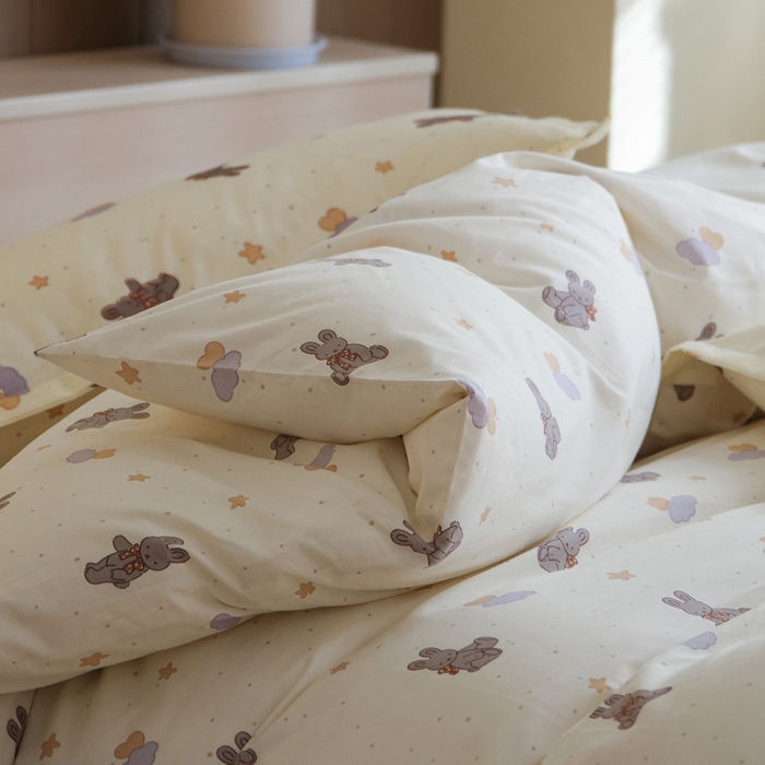 91家纺网 家纺一手货源 找家纺 布可家纺 2025新款水洗棉印花四件套系列 兔兔星愿