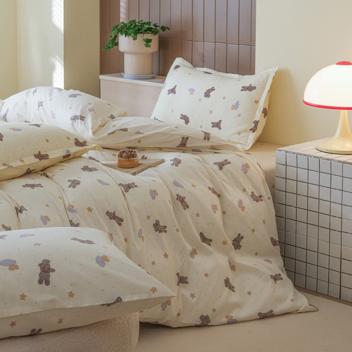 91家纺网 家纺一手货源 找家纺 布可家纺 2025新款水洗棉印花四件套系列 兔兔星愿