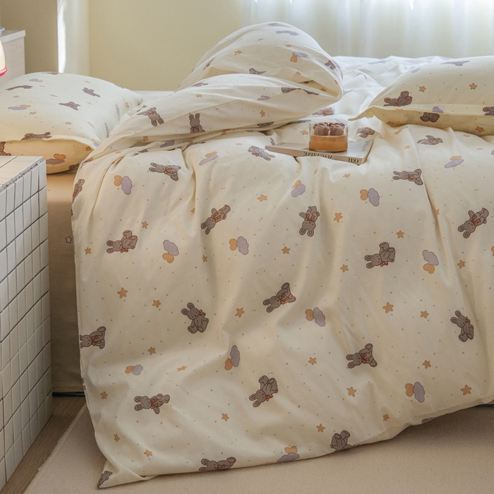 91家纺网 家纺一手货源 找家纺 布可家纺 2025新款水洗棉印花四件套系列 兔兔星愿