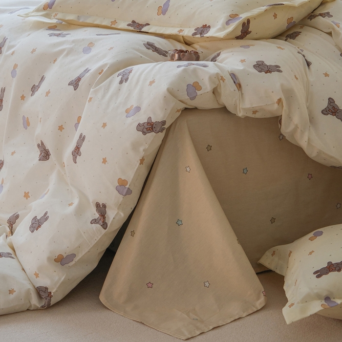 91家纺网 家纺一手货源 找家纺 布可家纺 2025新款水洗棉印花四件套系列 兔兔星愿