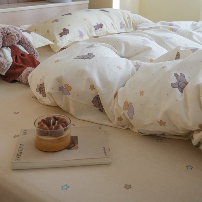 91家纺网 家纺一手货源 找家纺 布可家纺 2025新款水洗棉印花四件套系列 兔兔星愿