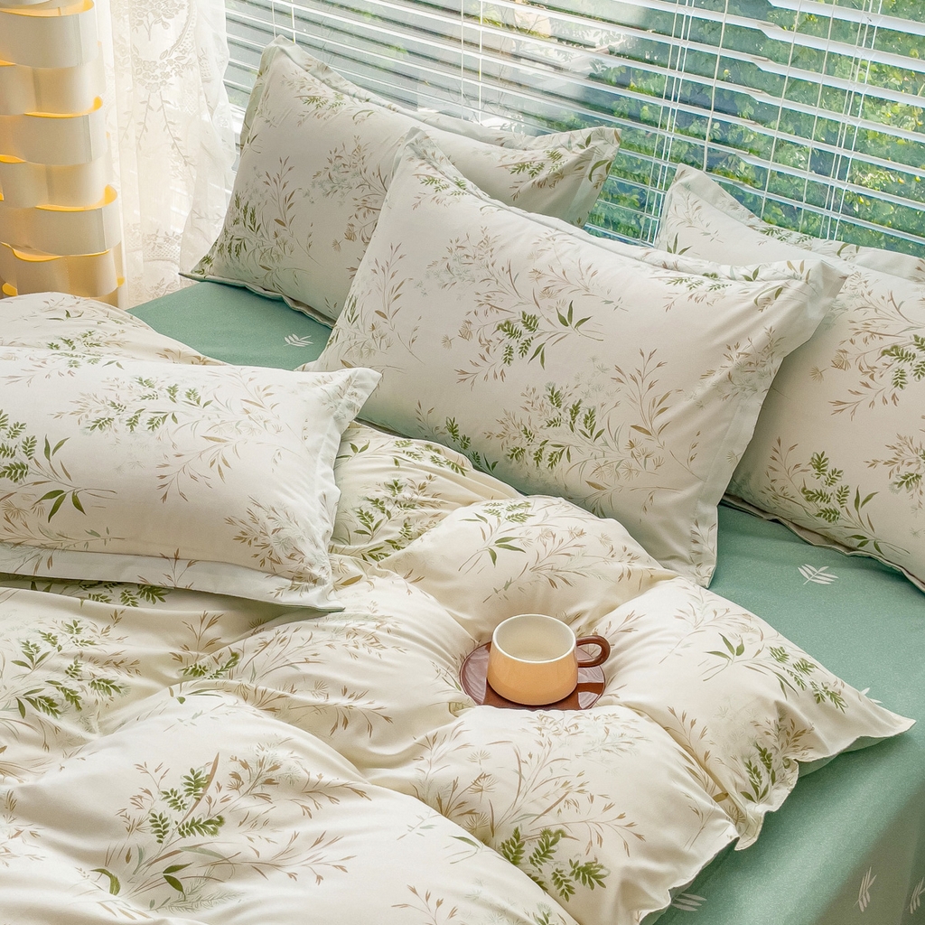 91家纺网 家纺一手货源 找家纺 布可家纺 2025新款水洗棉印花四件套系列 仙草