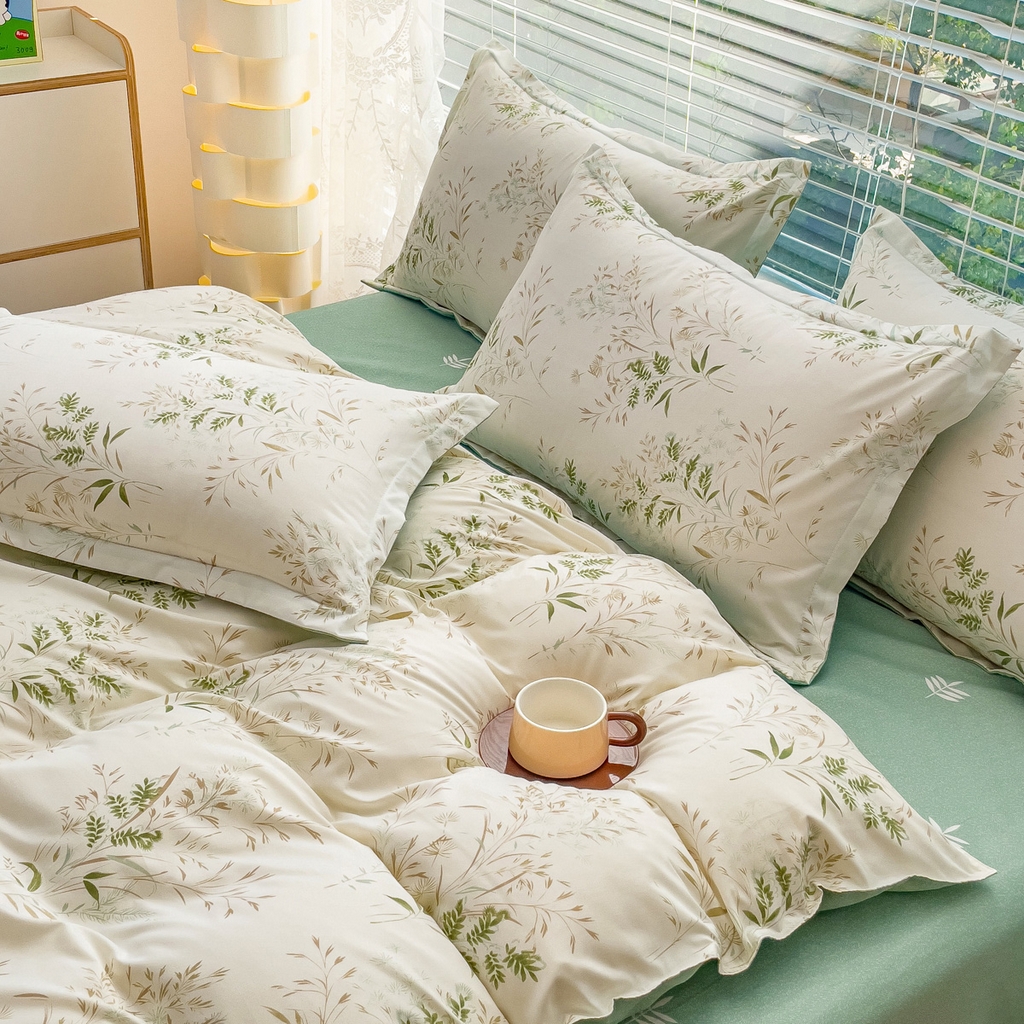 91家纺网 家纺一手货源 找家纺 布可家纺 2025新款水洗棉印花四件套系列 仙草