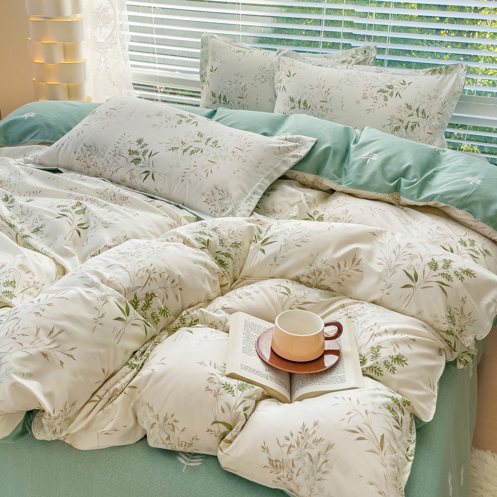 91家纺网 家纺一手货源 找家纺 布可家纺 2025新款水洗棉印花四件套系列 仙草