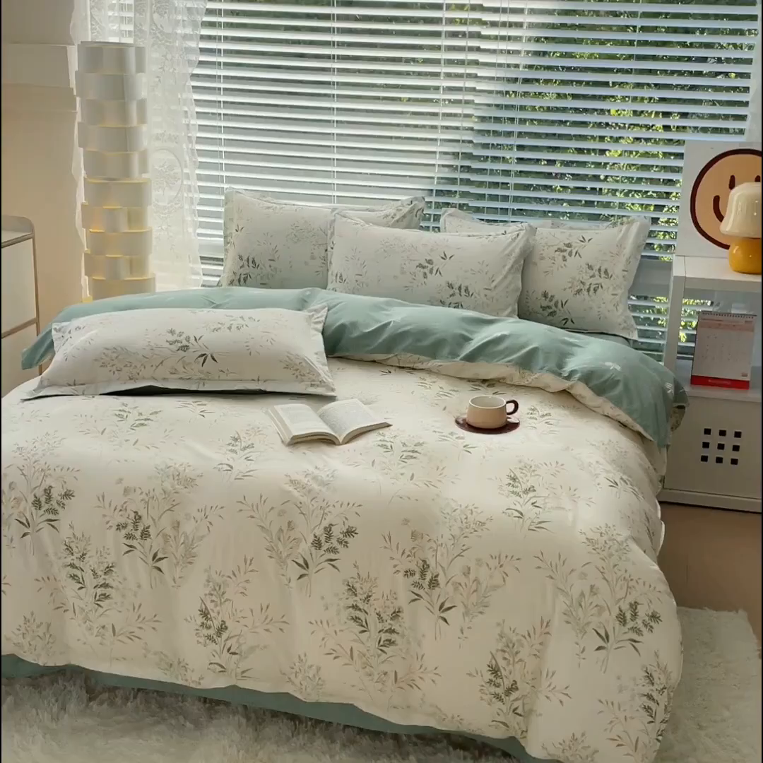 91家纺网 家纺一手货源 找家纺 布可家纺 2025新款水洗棉印花四件套系列 仙草