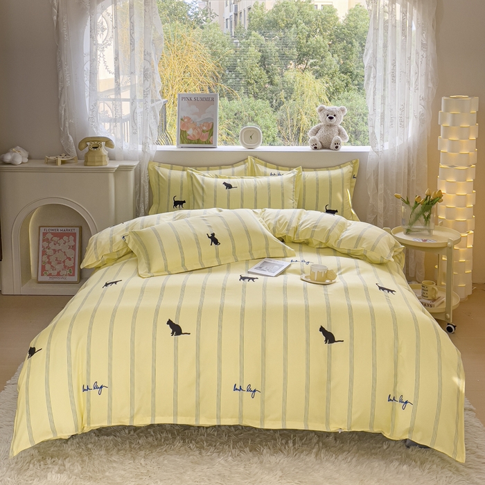 布可家纺 2025新款水洗棉印花四件套系列 小夜猫