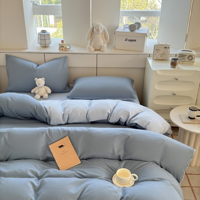 91家纺网 家纺一手货源 找家纺 （总）可可家纺 2025新款ins风纯色磨毛简约水洗棉四件套亲肤床单被套三件套