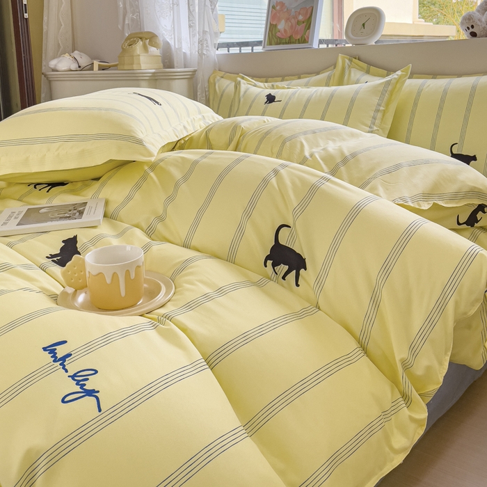 91家纺网 家纺一手货源 找家纺 布可家纺 2025新款水洗棉印花四件套系列 小夜猫