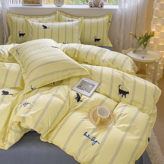 91家纺网 家纺一手货源 找家纺 布可家纺 2025新款水洗棉印花四件套系列 小夜猫