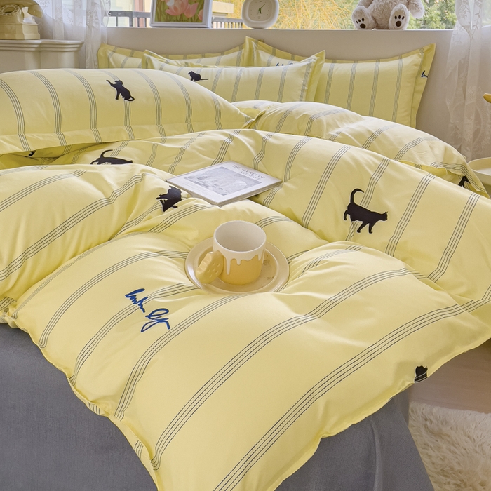 91家纺网 家纺一手货源 找家纺 布可家纺 2025新款水洗棉印花四件套系列 小夜猫