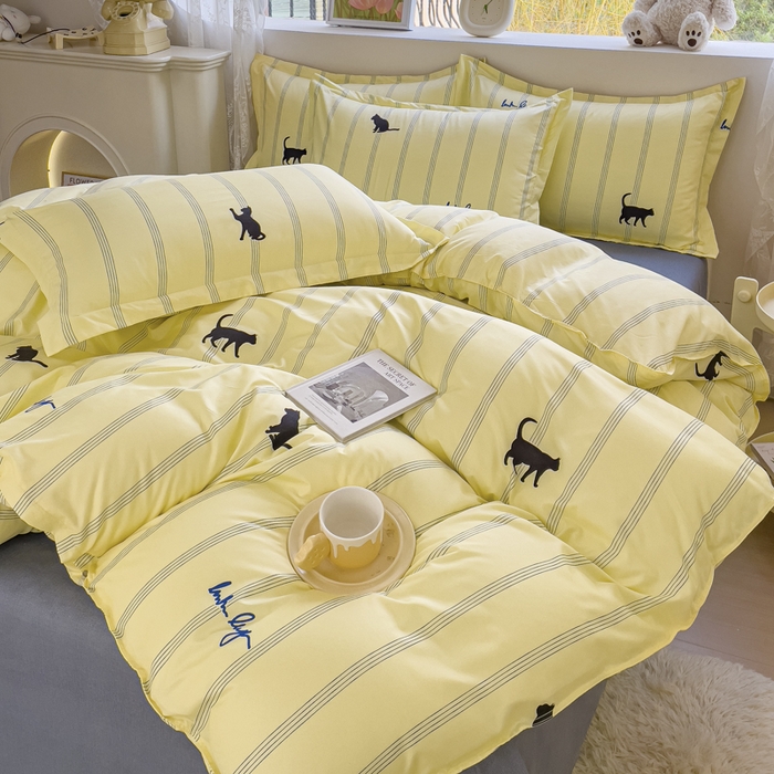 91家纺网 家纺一手货源 找家纺 布可家纺 2025新款水洗棉印花四件套系列 小夜猫