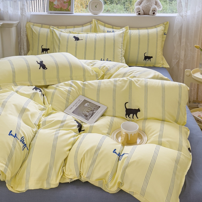 91家纺网 家纺一手货源 找家纺 布可家纺 2025新款水洗棉印花四件套系列 小夜猫