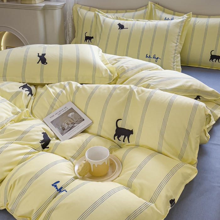 91家纺网 家纺一手货源 找家纺 布可家纺 2025新款水洗棉印花四件套系列 小夜猫