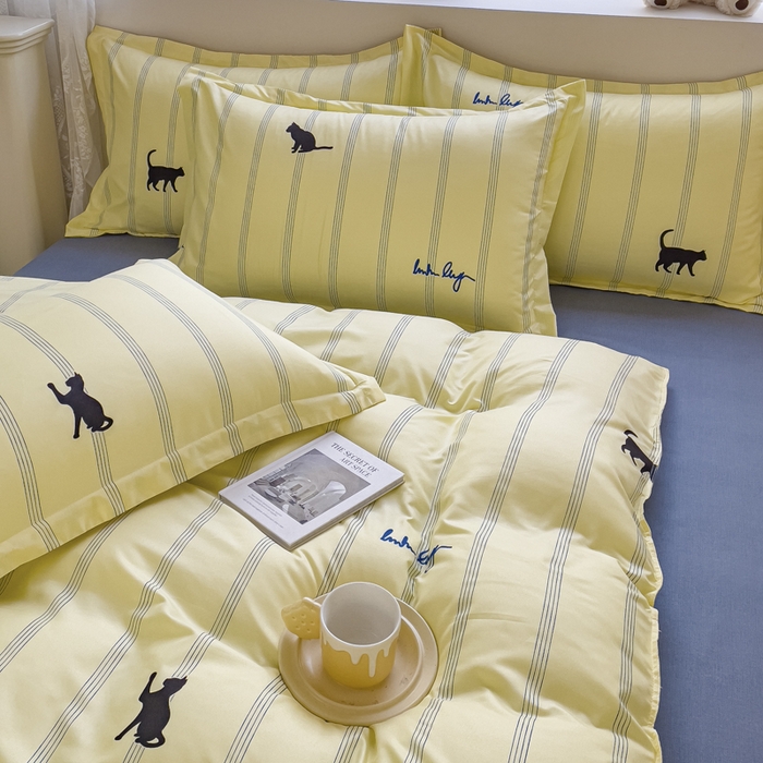 91家纺网 家纺一手货源 找家纺 布可家纺 2025新款水洗棉印花四件套系列 小夜猫