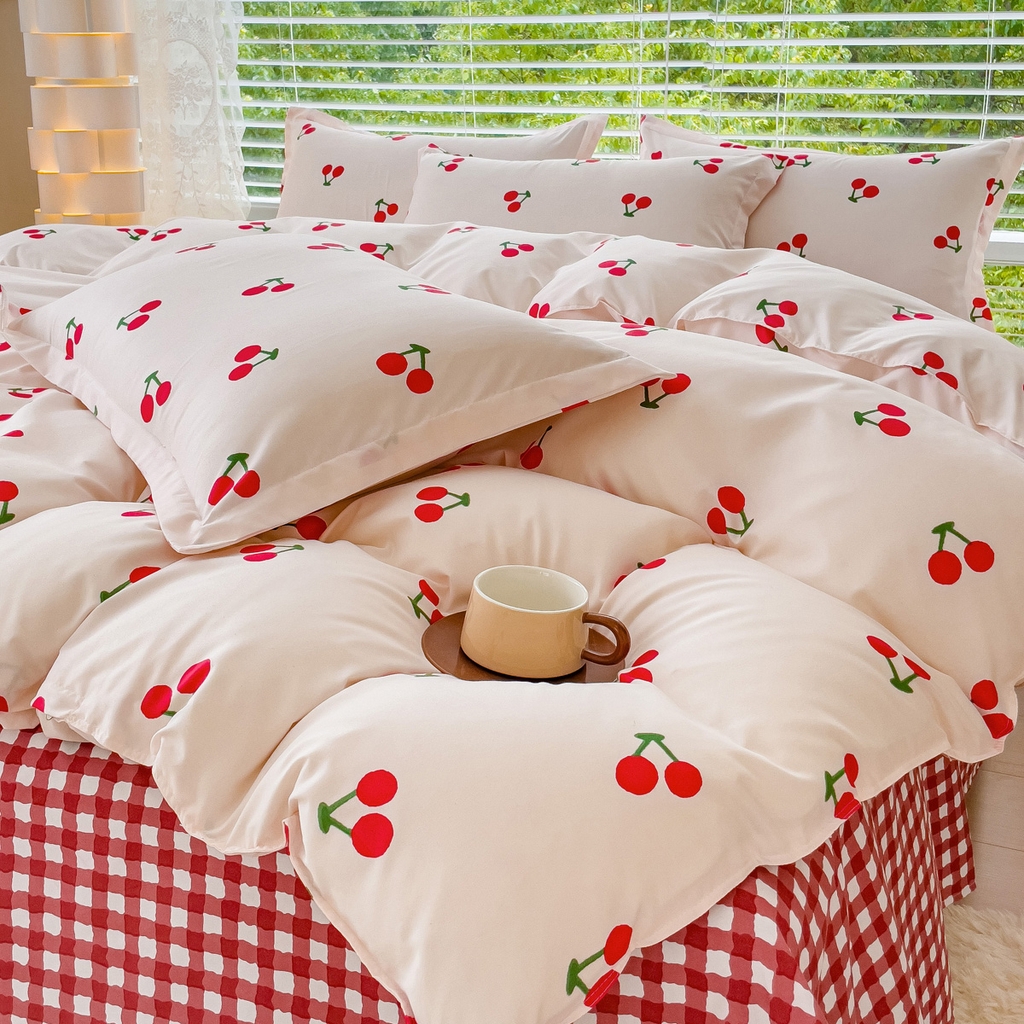 91家纺网 家纺一手货源 找家纺 布可家纺 2025新款水洗棉印花四件套系列 小樱桃