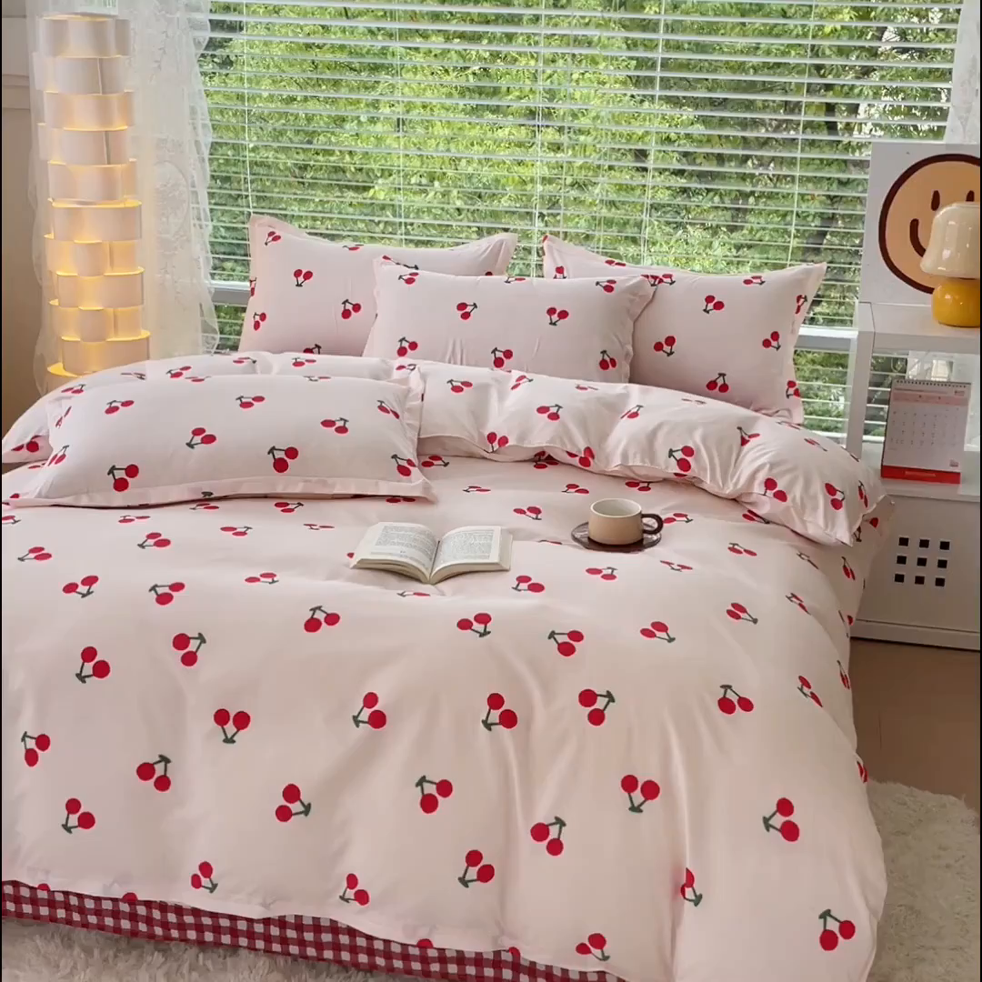 91家纺网 家纺一手货源 找家纺 布可家纺 2025新款水洗棉印花四件套系列 小樱桃